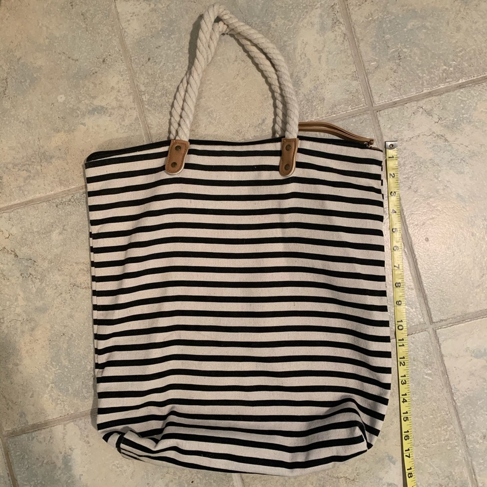 Striped Tote Bag with Woven Handle